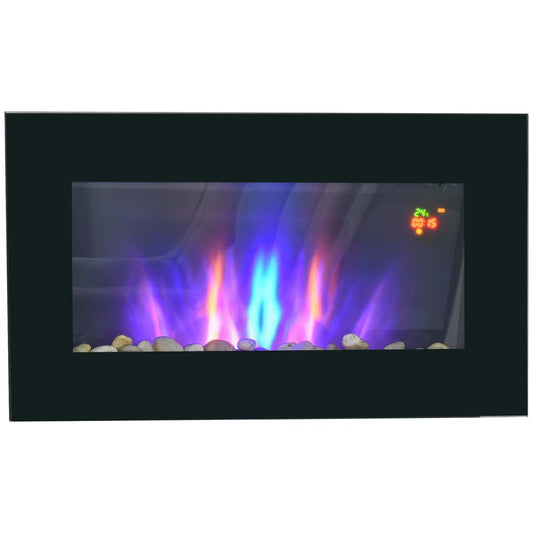 1000W Wall Mounted, Tempered Glass, Electric Fireplace, Heater, Black
