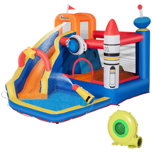 Outsunny 5 in 1 Kids Bouncy Castle, Large Water Slide, Water Gun, with Air Blower