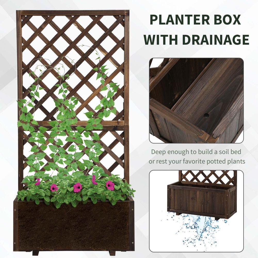 Garden Wooden Pine Trough Planter with Topped Trellis for Climbing Plant