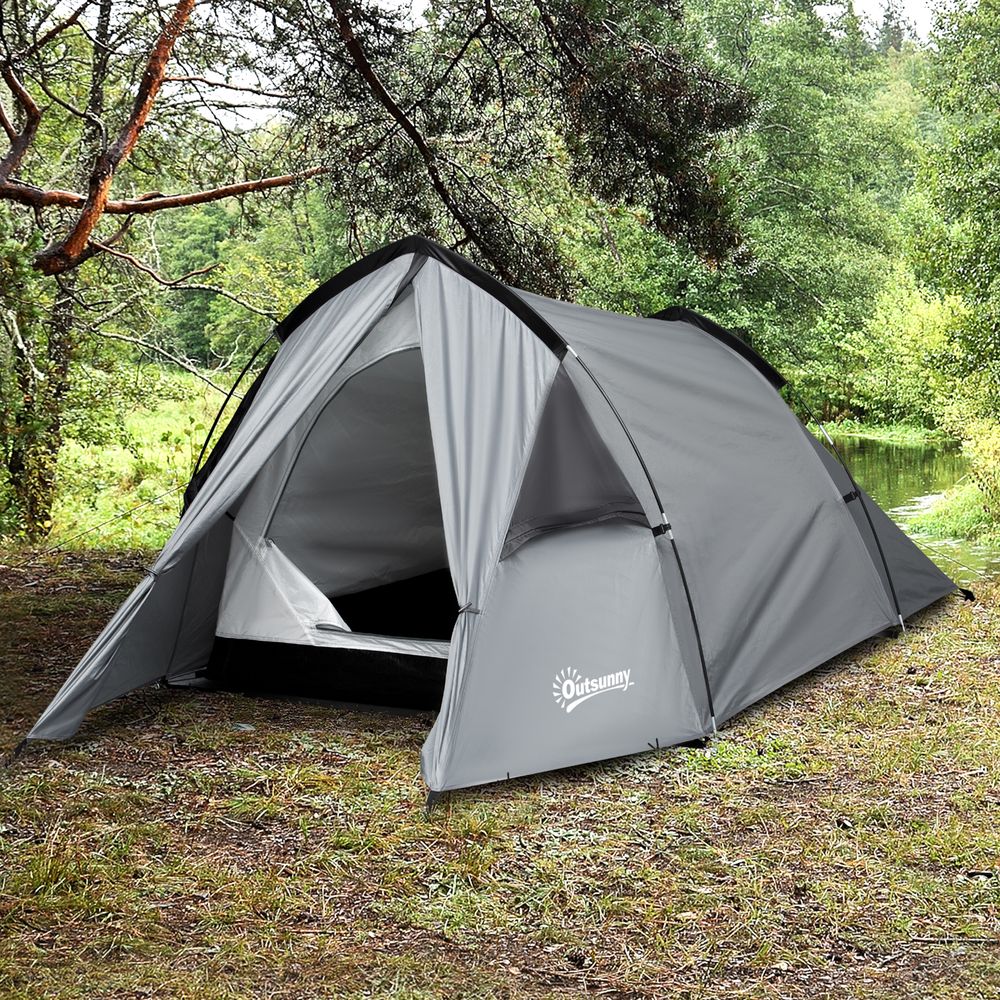 1-2 Person Camping Dome Tent with Porch - Grey
