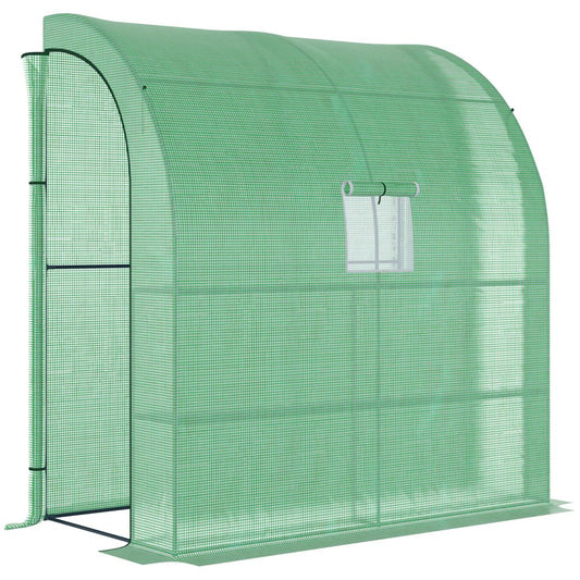 Walk-in Lean To Wall Greenhouse With window & door 200Lx 100W X 215Hcm - Green