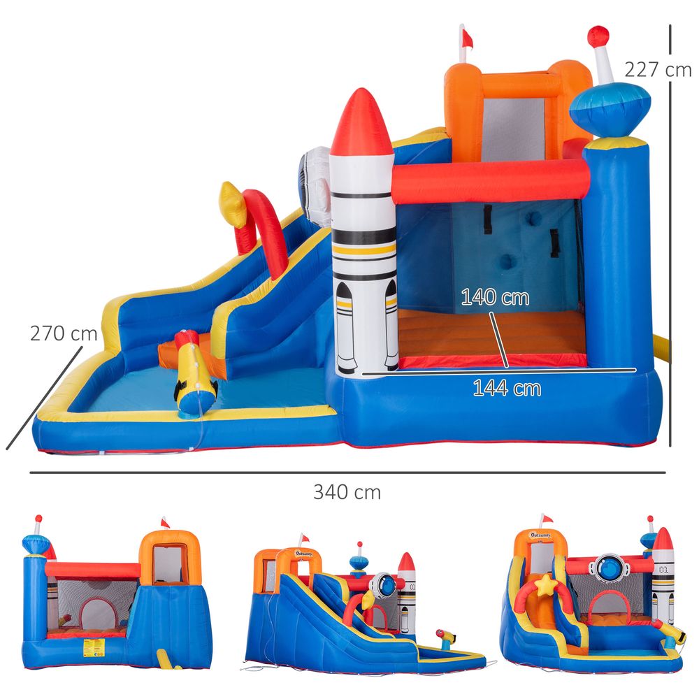 Outsunny 5 in 1 Kids Bouncy Castle, Large Water Slide, Water Gun, with Air Blower