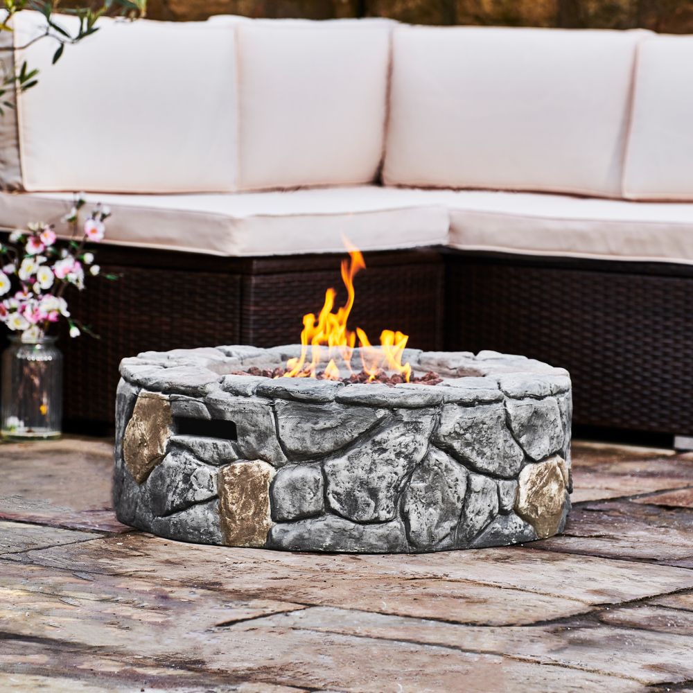 Garden Small Gas Fire Pit, Outdoor Heater with Lava Rocks & Cover