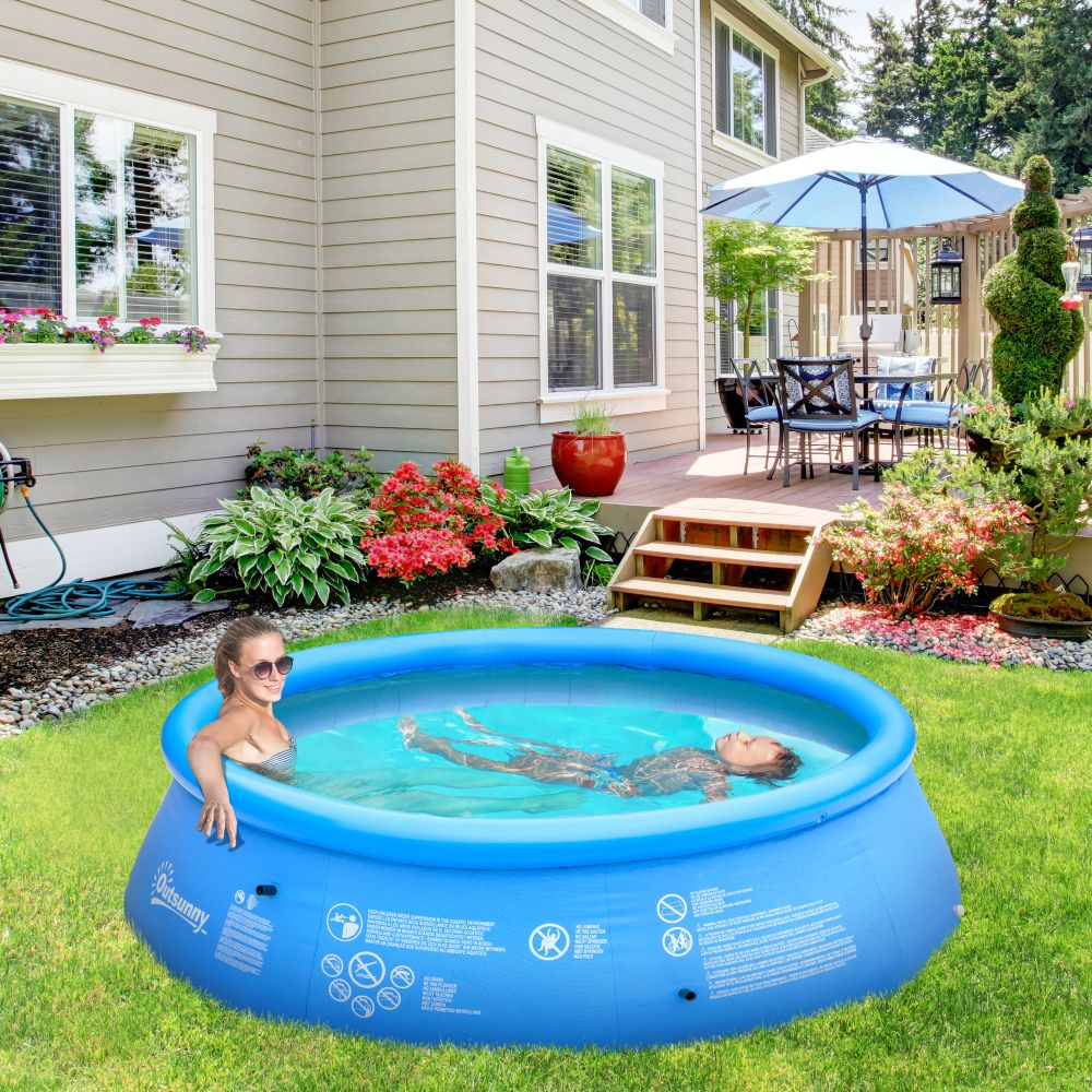Round Paddling Inflatable Swimming Pool, Family-Sized with Hand Pump Blue