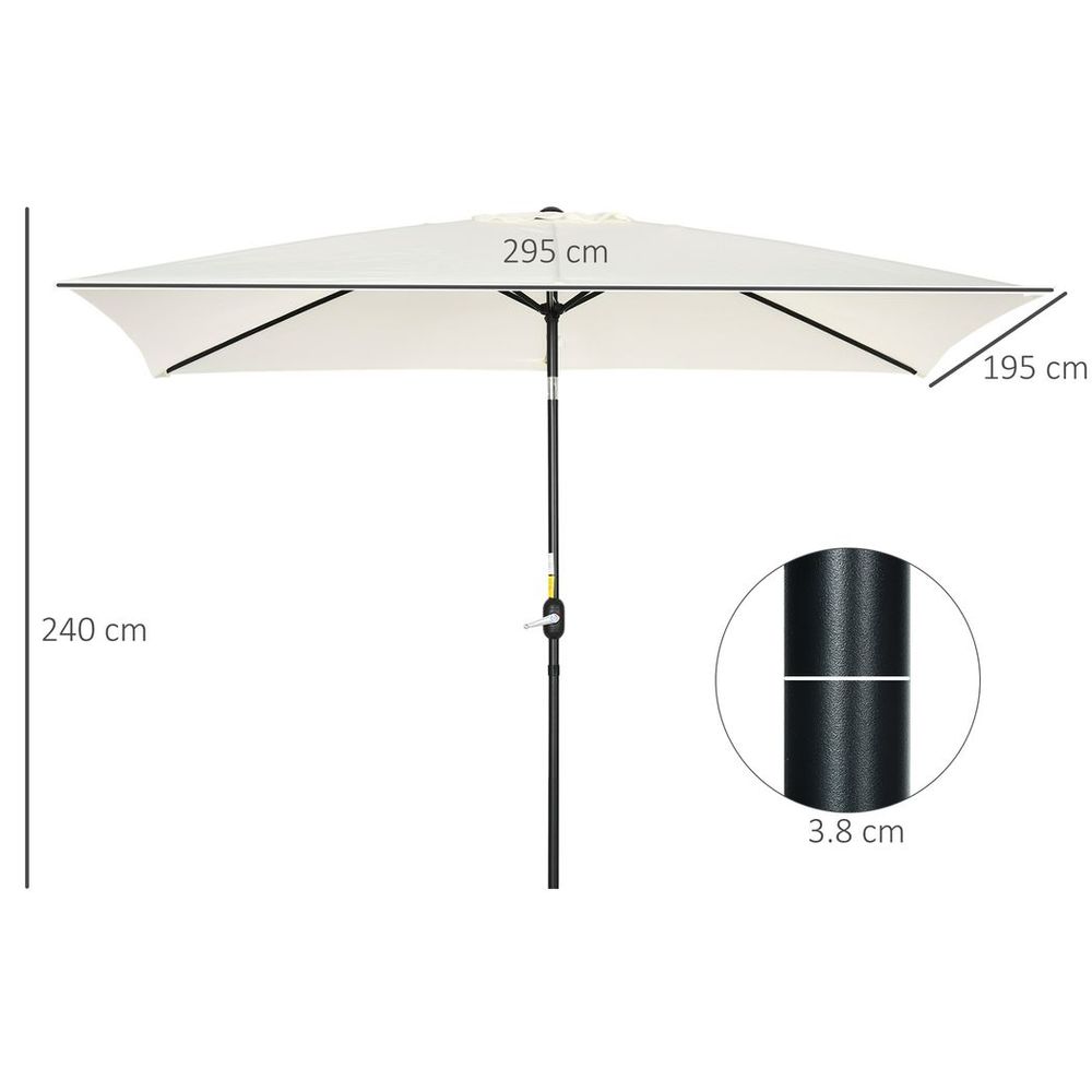 3x2m Patio Parasol Canopy, Tilt Crank, 6 Ribs, Sun Shade - White