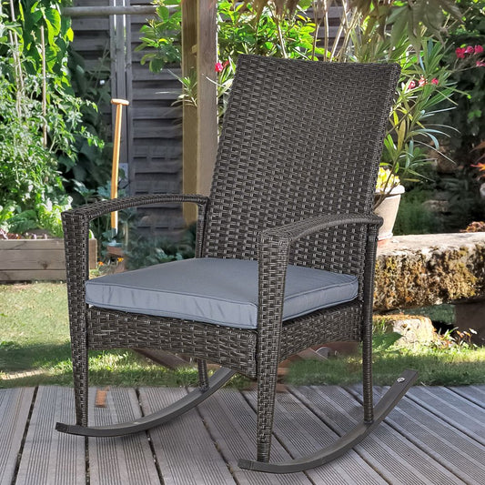 Outsunny PE Rattan Outdoor Garden Rocking Chair with Cushion