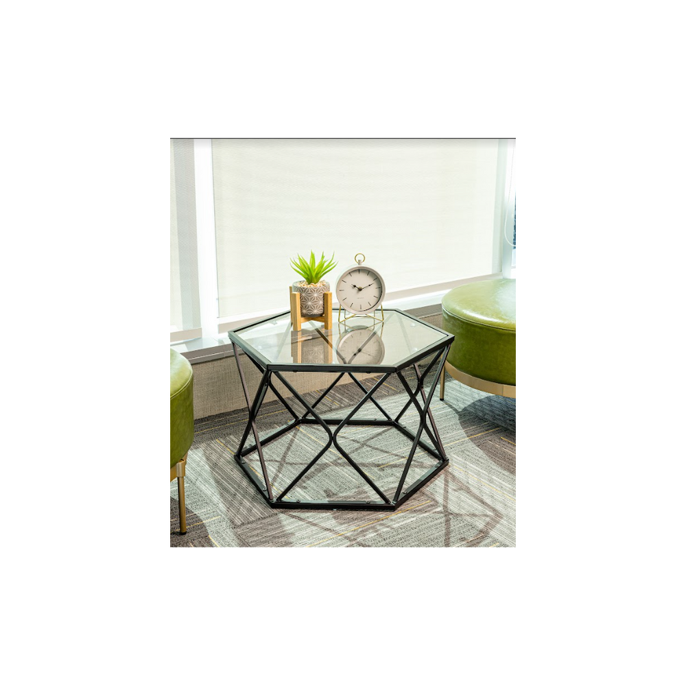 Hexagon Tempered Glass  Black Coffee Side Table (Big) - SLENDER