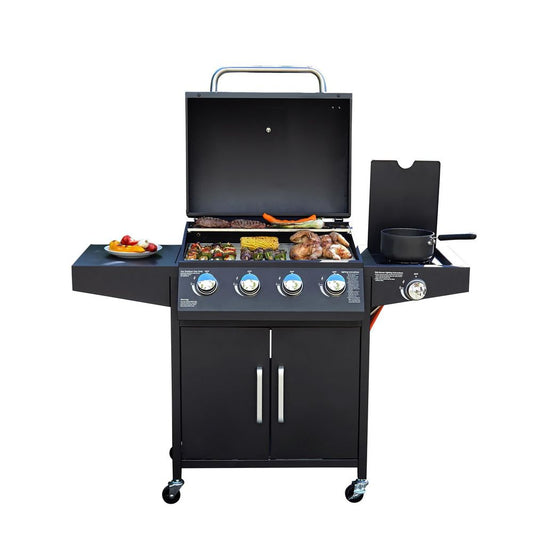 Gas BBQ Grill 4 + 1 Burner Side Stainless & Cover