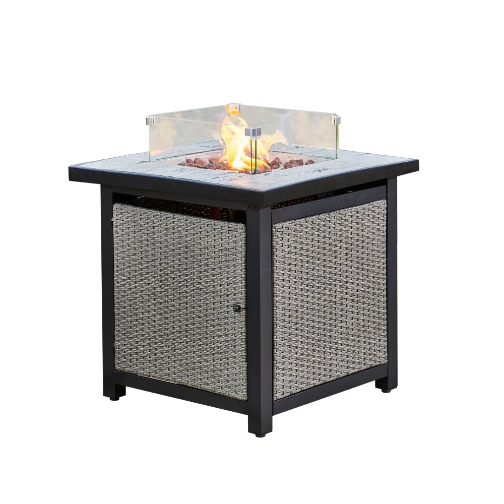 Outdoor Garden Rattan Propane Gas Fire Pit Table, Smokeless Firepit