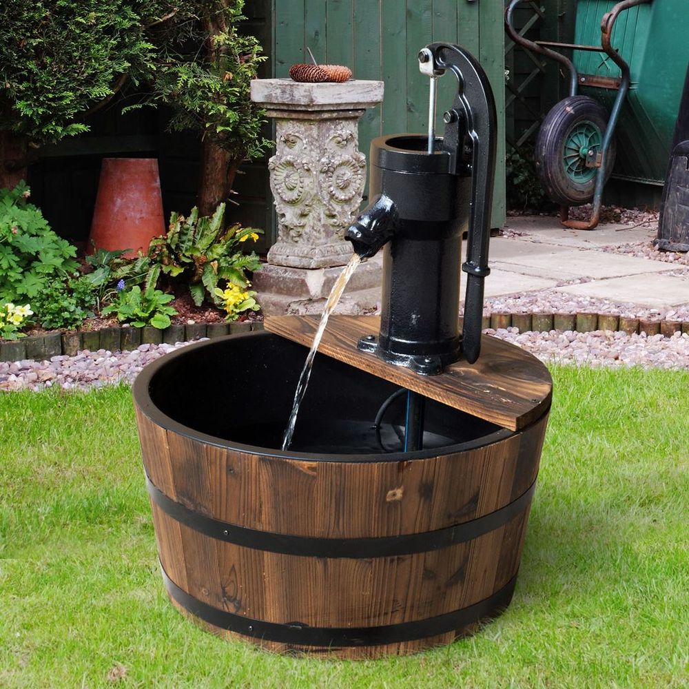 Barrel Water Fountain Garden Decorative Water Feature with Electric Pump