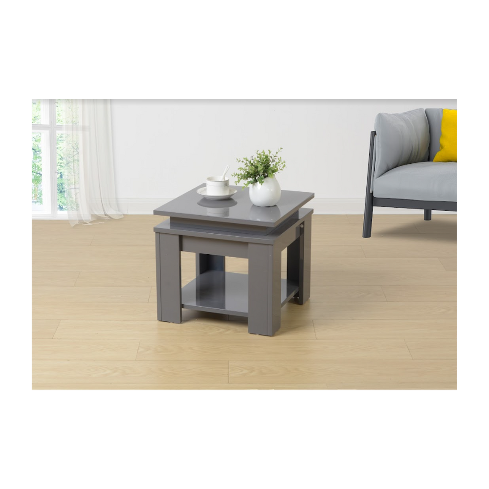 GREY Square Side Table with BLUE LED Light - EFFULGENCE