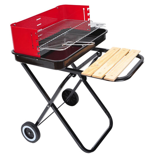 Foldable Charcoal Barbecue Grill W/ Wheels-Red & Black