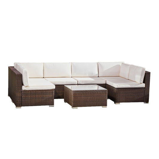 7 Pcs Rattan Outdoor Garden Furniture Large Sofa & Table Patio Set