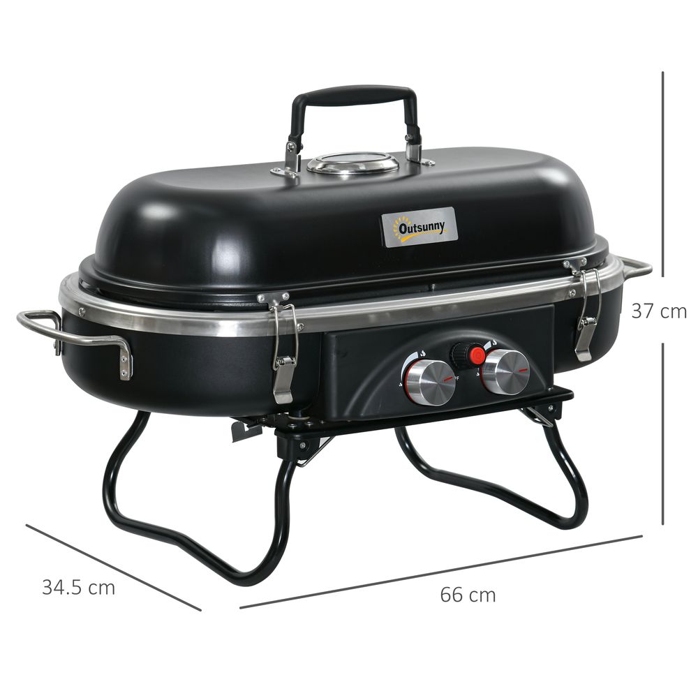 Gas BBQ Grill, 2 Burner Table, Piezo Ignition and Thermometer