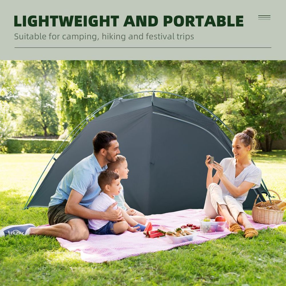 Compact 2 Man Dome Tent for Hiking, Camping, Garden - Dark Grey
