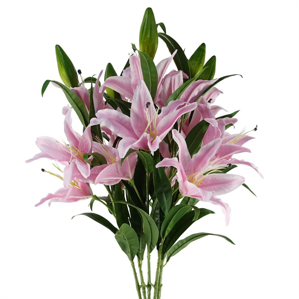 Pack of 6 x 100cm Large Pink Lily Stem - 18 Flowers