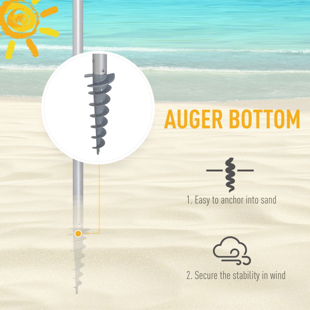 2.4m Adjustable Tilt Beach Umbrella with Sand Anchor & Carry Bag