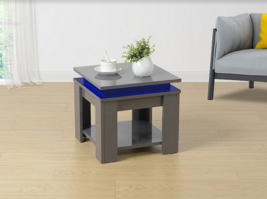 GREY Square Side Table with BLUE LED Light - EFFULGENCE