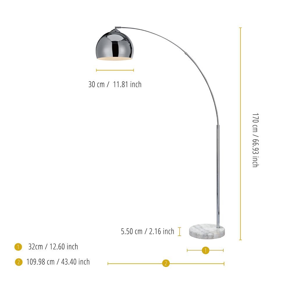 Arquer Arc Curved LED Floor Lamp & Shade, Modern Lighting, Chrome
