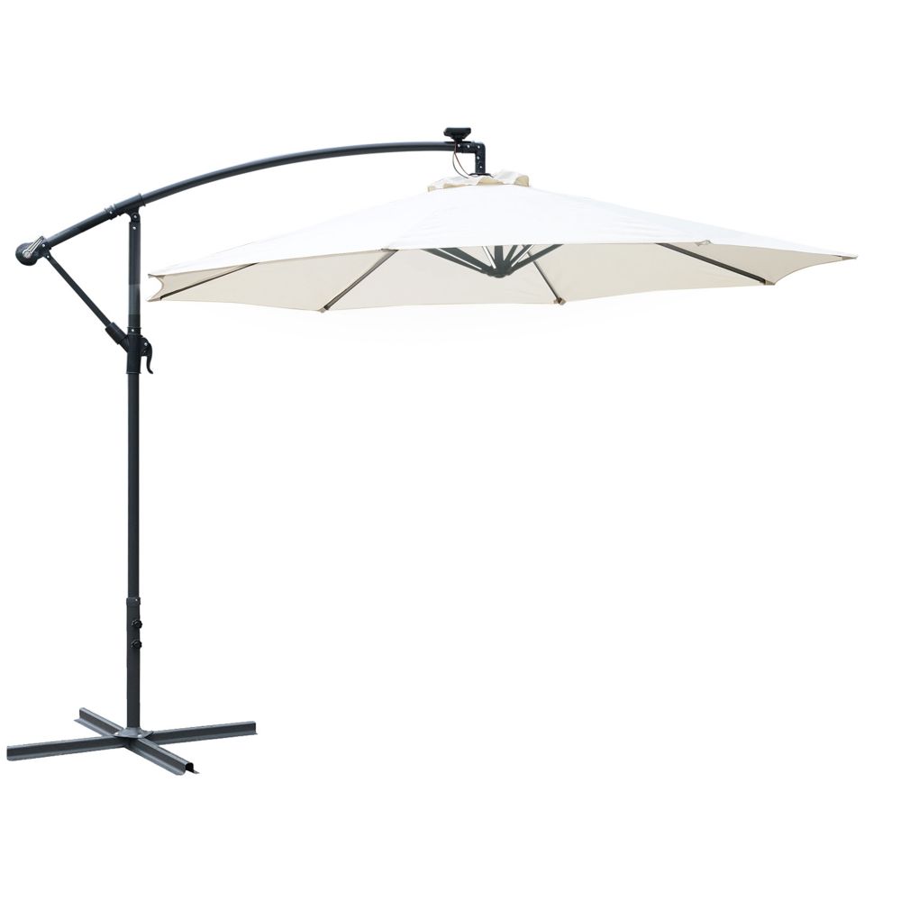 Outsunny Umbrella Parasol With Solar Powered LED stripes 2.95 x 2.95 x 2.45 Cream