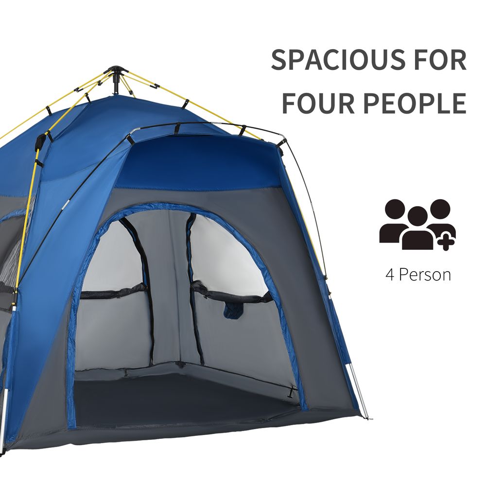 Four Man Pop Up Tent Automatic Camping Backpacking Dome Shelter, Grey Outsunny