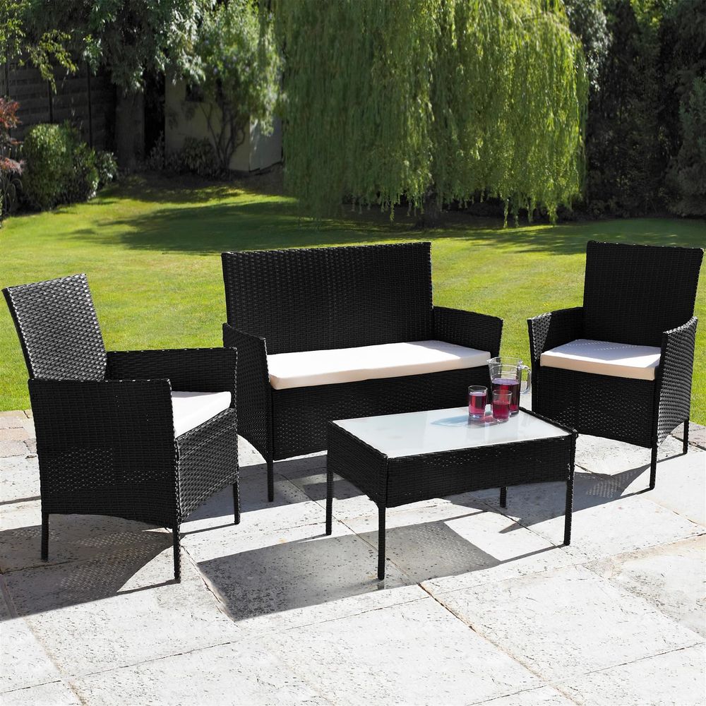 4 Piece Rattan Outdoor Furniture Garden Sofa Set