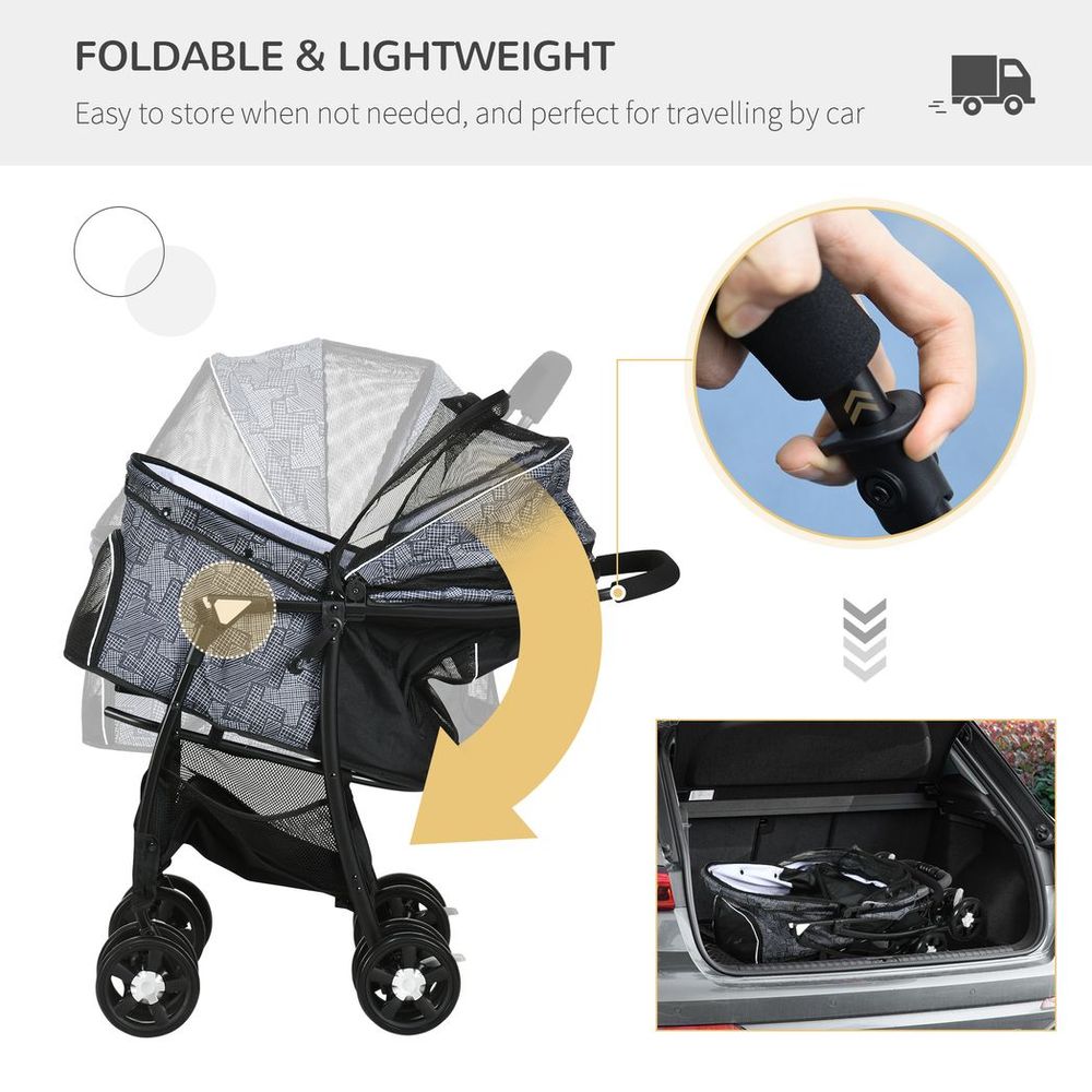 PawHut Foldable Dog Stroller with Large Carriage, Universal Wheels, Brakes - Grey