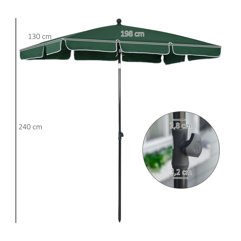 Rectangular Aluminium Sun Parasol Garden Tilting Umbrella Green