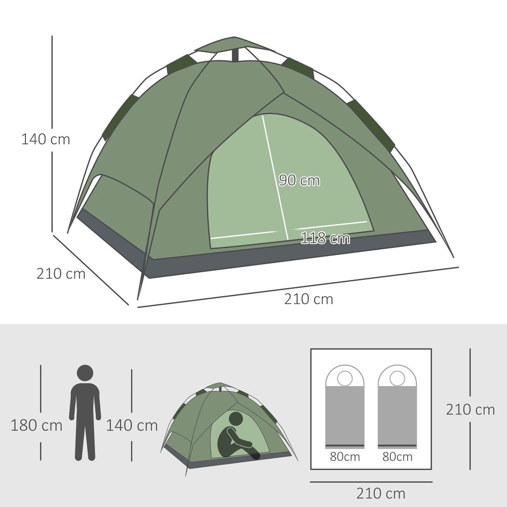 2 Man Pop Up Tent, Camping, Festival, Hiking, Family Travel, Outsunny