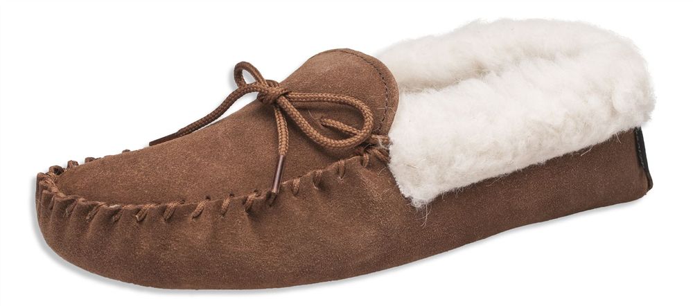 Nordvek Womens Sheepskin Suede Moccasin Slippers With Suede Sole