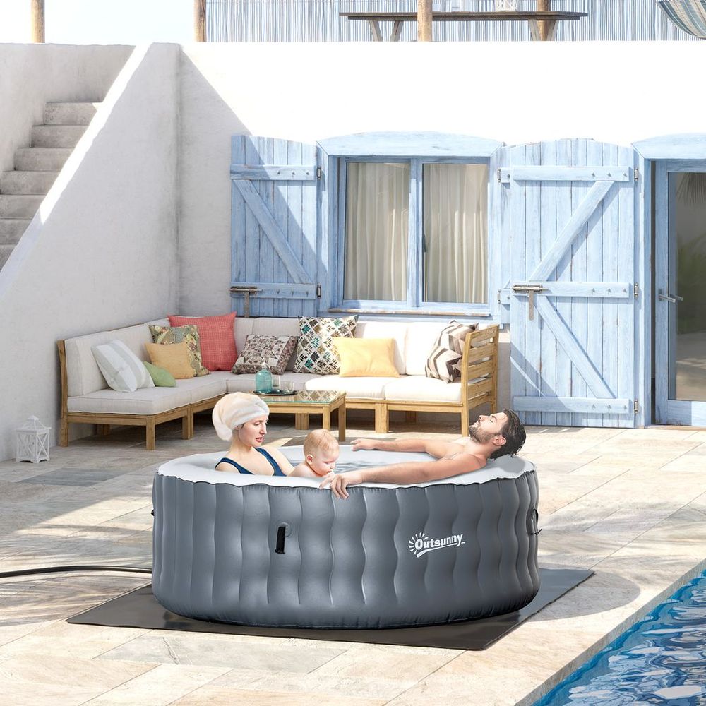 Round Hot Tub Inflatable Spa Outdoor Bubble Spa Pool with Pump, Cover, Filter Cartridges, 4-6 Person, Grey