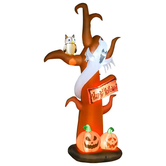 All Hallows 2.7m Halloween Inflatable Tree with Ghost & Pumpkin LED Lighted Decoration