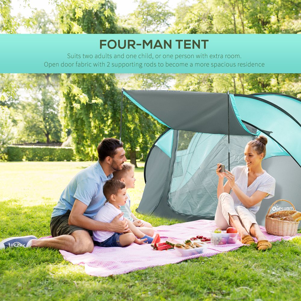 4 Person Camping Tent Pop-up Design Mesh Vents for Hiking Dark Blue Outsunny
