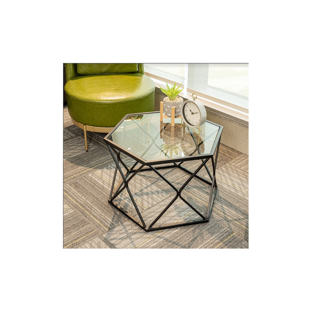 Hexagon Tempered Glass  Black Coffee Side Table (Big) - SLENDER