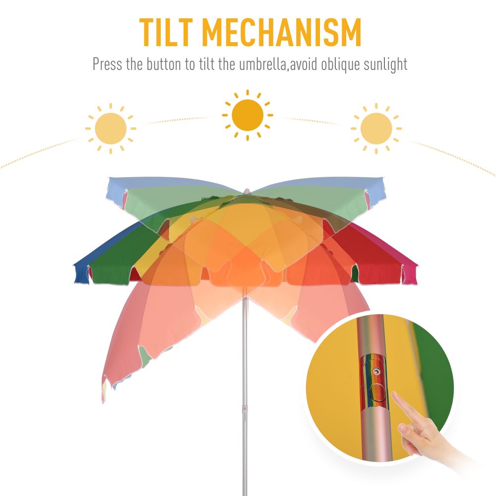 2.4m Adjustable Tilt Beach Umbrella with Sand Anchor & Carry Bag