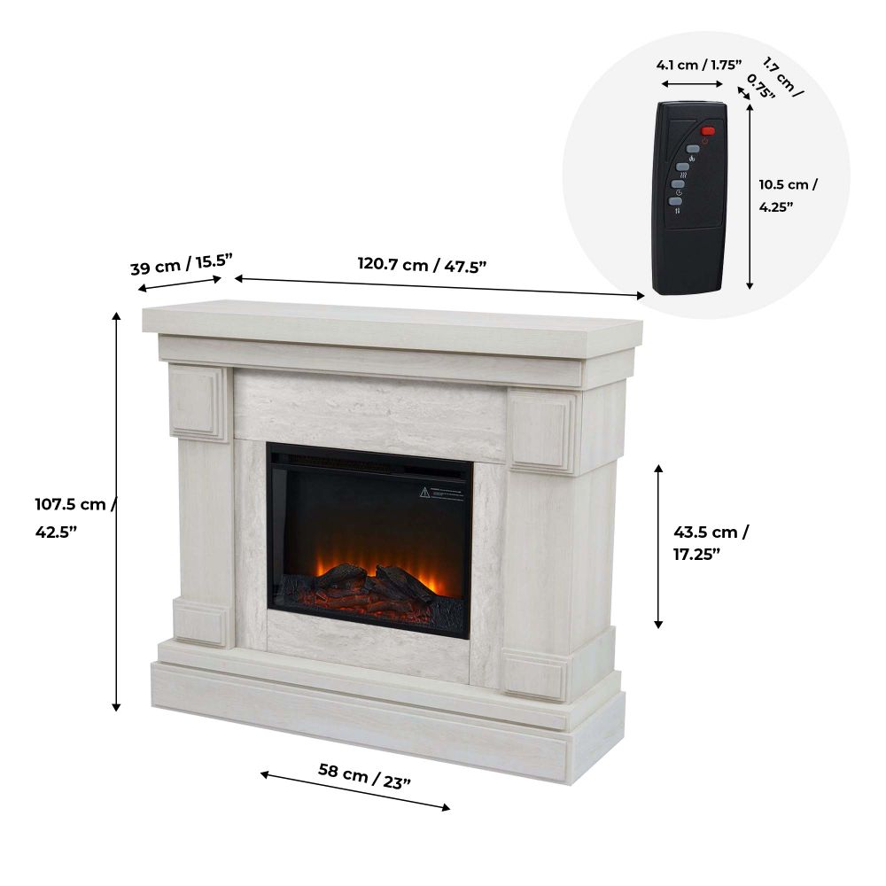 48″ Electric Fireplace with Touch Screen & Remote, Grey Marble