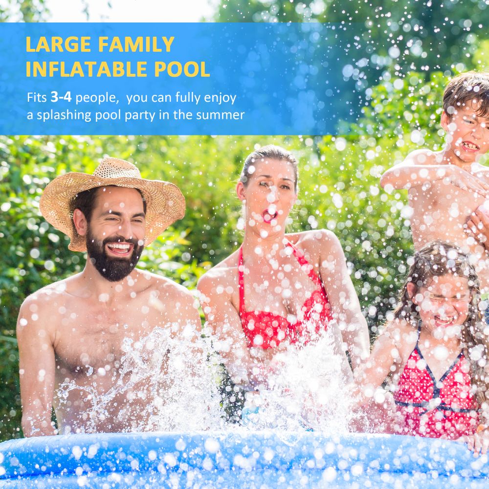 Round Paddling Inflatable Swimming Pool, Family-Sized with Hand Pump Blue