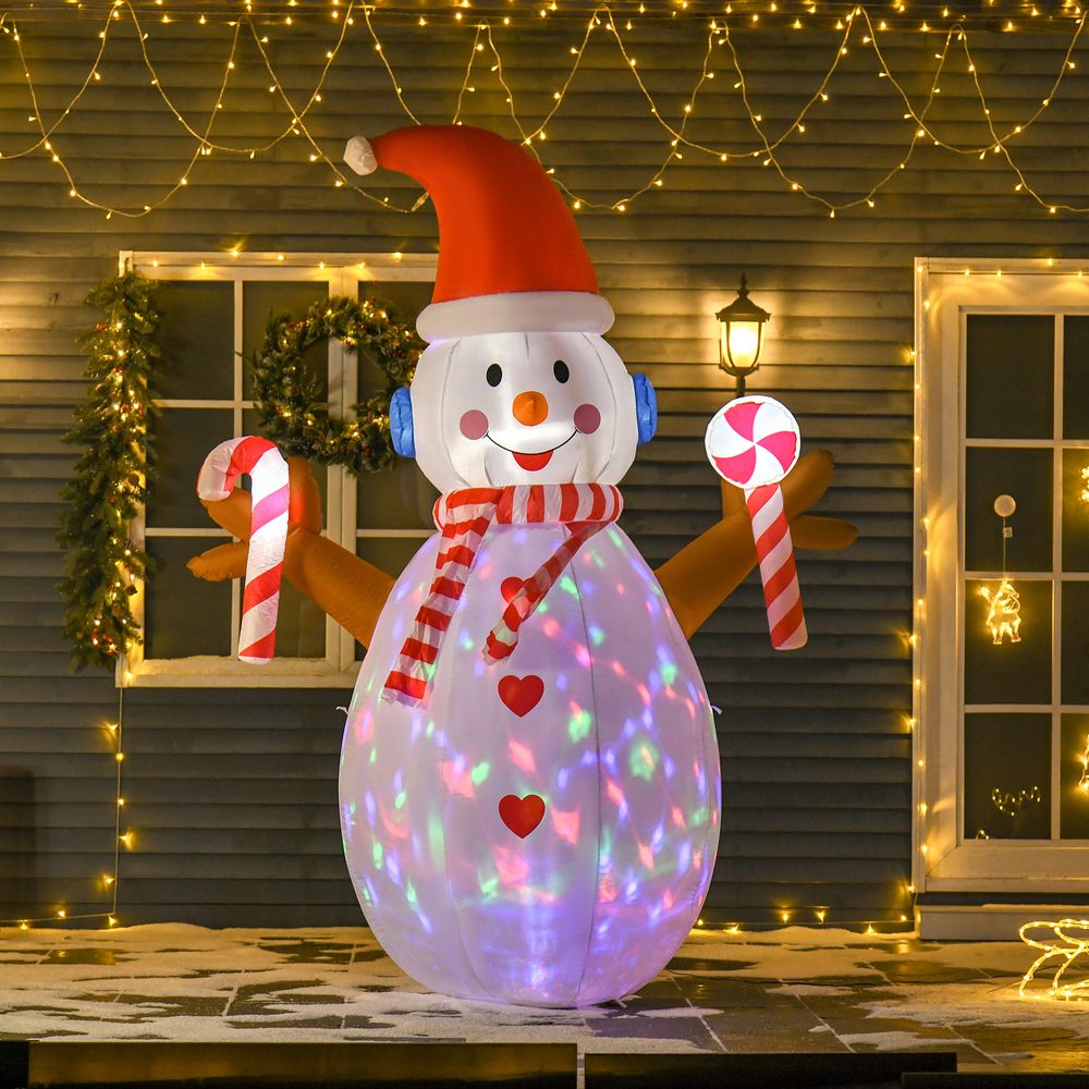 8ft Christmas Inflatable Snowman, with Candy Stick, Rotating Lighted Indoor, Outdoor Decoration