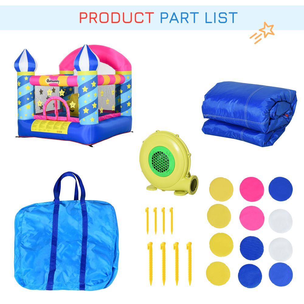 Kids Bouncy Castle House Trampoline Basket Blower for Age 3-10  Blue
