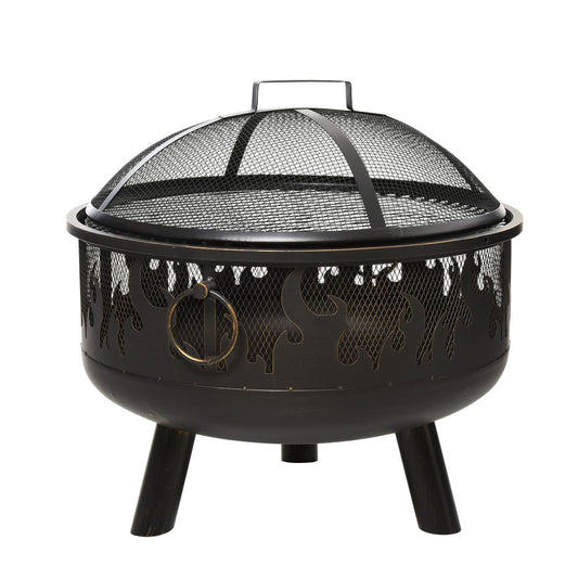 2-in-1 Outdoor Fire Pit with Cooking Grate Steel BBQ