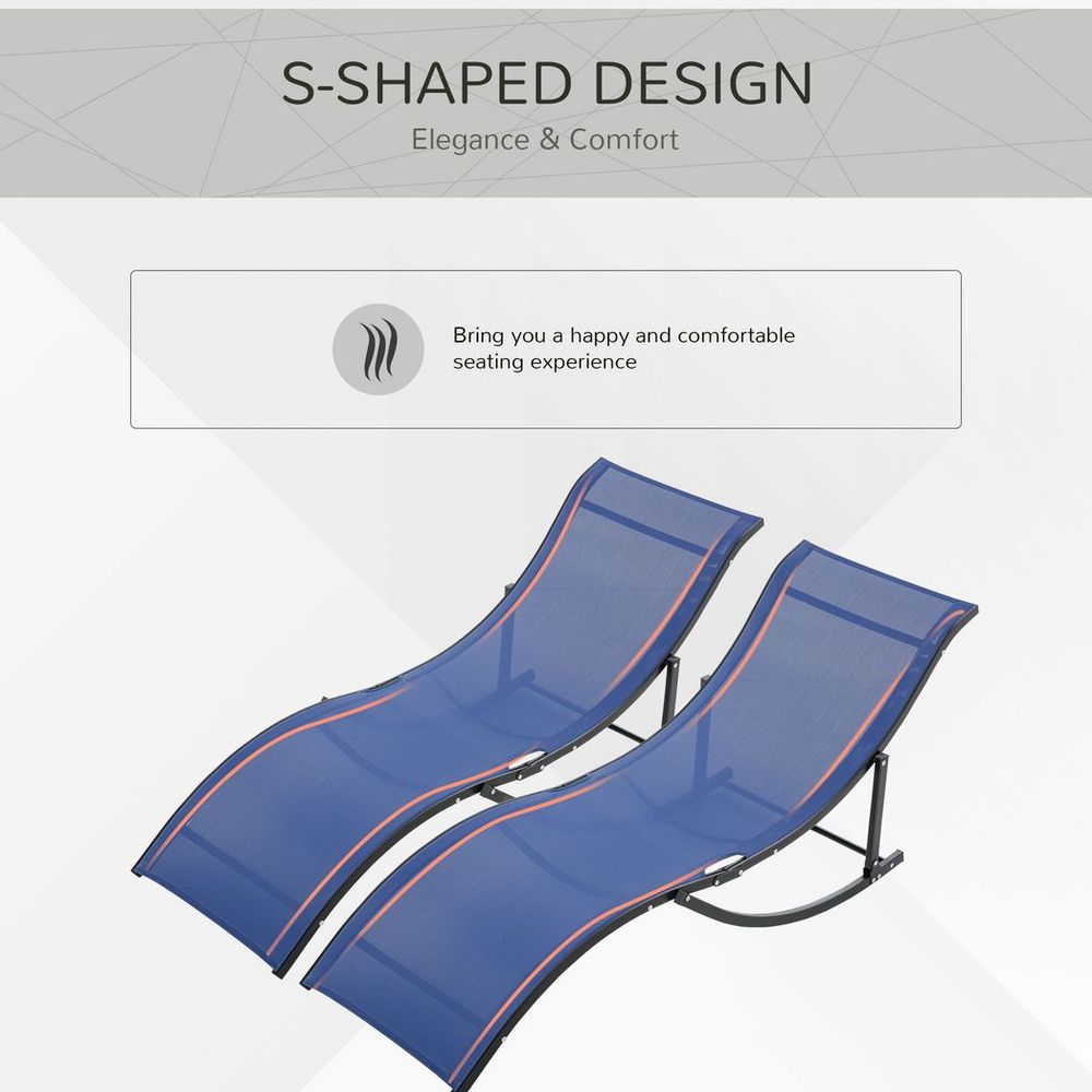 Set of 2 Zero Gravity Lounge Chair Recliners, Sun Lounger, Navy Blue