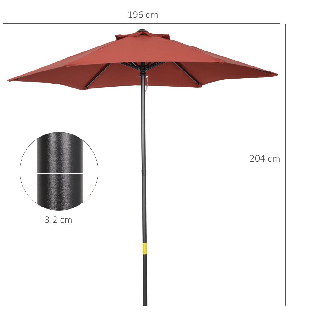 2M Parasol Patio Umbrella Outdoor Sun Shade With 6 Ribs - Wine Red