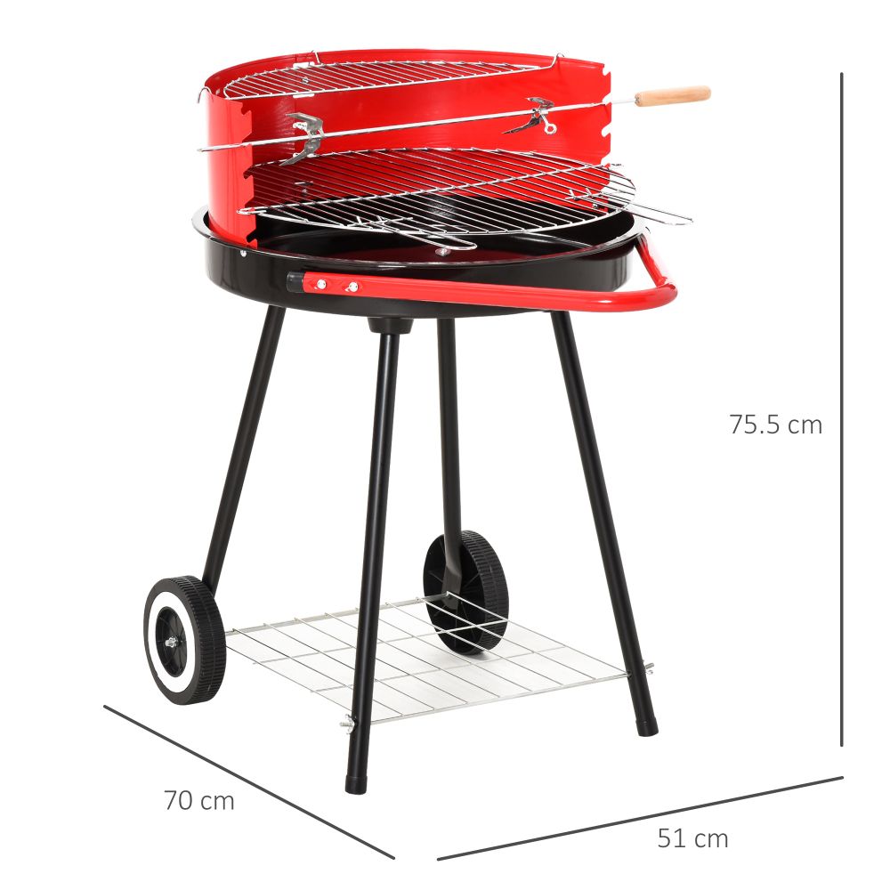Charcoal Barbecue Grill,  67x51x82cm-Red/Black
