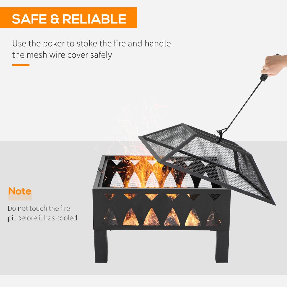 Outdoor Fire Pit with Screen Cover, Wood Burner, Log Burning Bowl