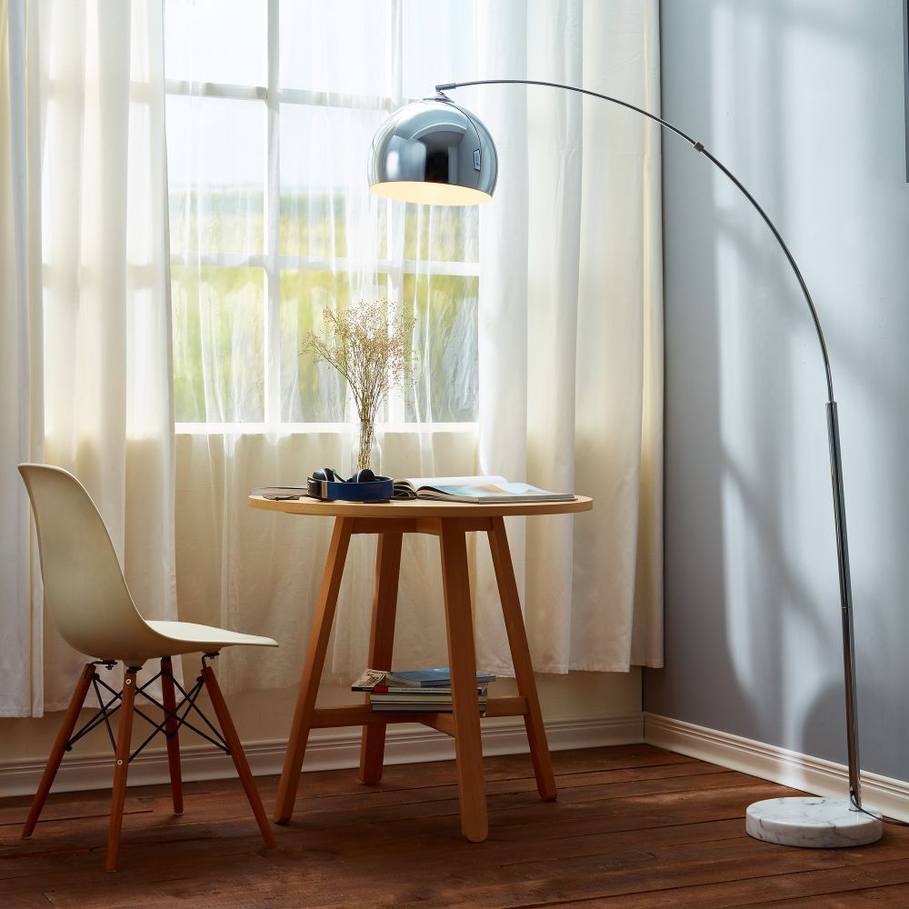 Arquer Arc Curved LED Floor Lamp & Shade, Modern Lighting, Chrome