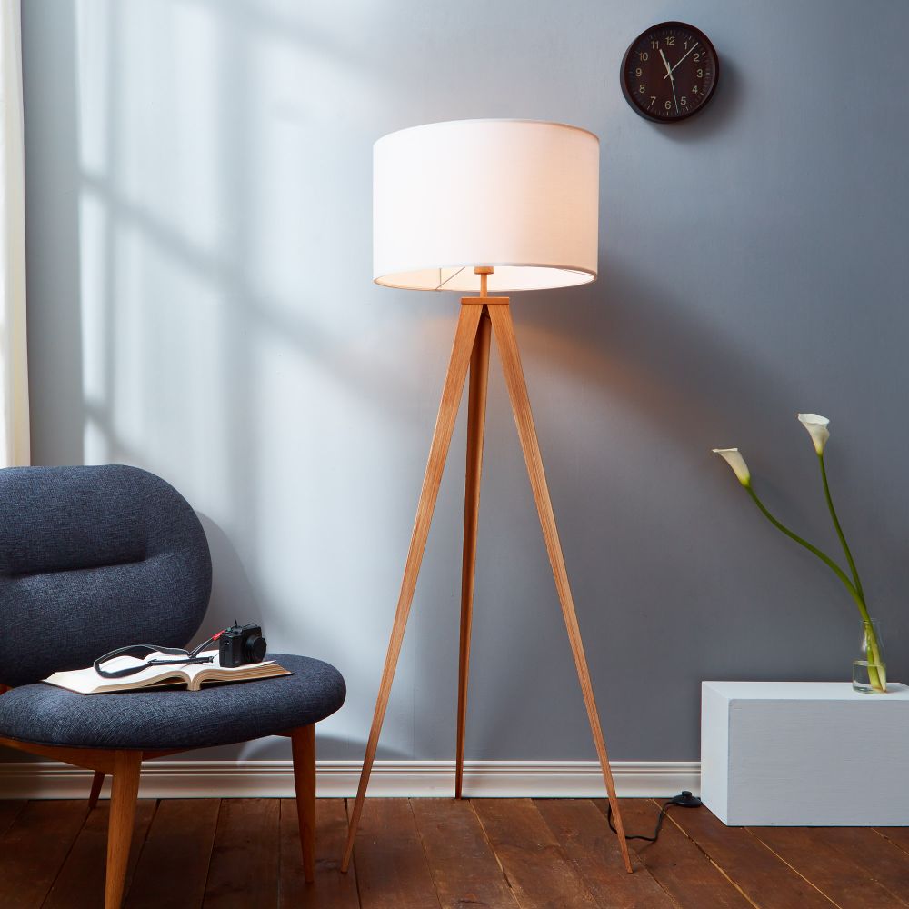 Romanza Tripod Standing Floor Lamp & Shade, Modern Lighting, White