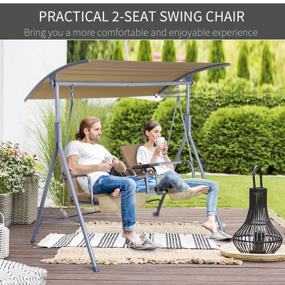 Outdoor Love Seat, Swing Chair, Steel-Beige