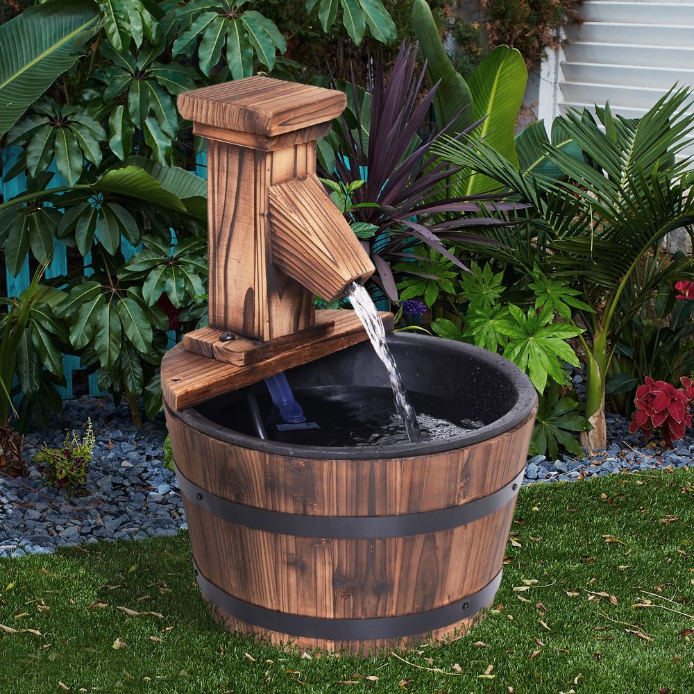Electric Garden Wooden Barrel Water Fountain Feature