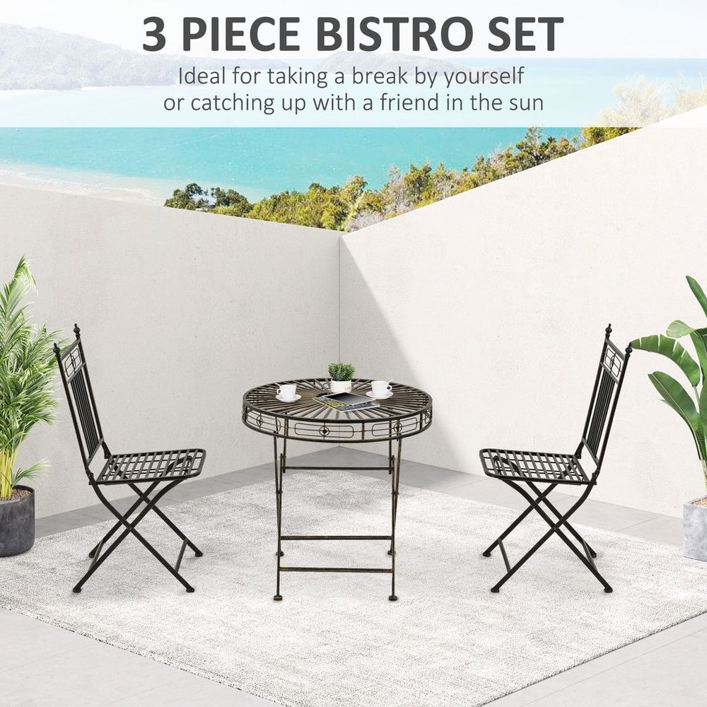 3PCs Garden Bistro Set with 2 Folding Chair and 1 Table, Bronze