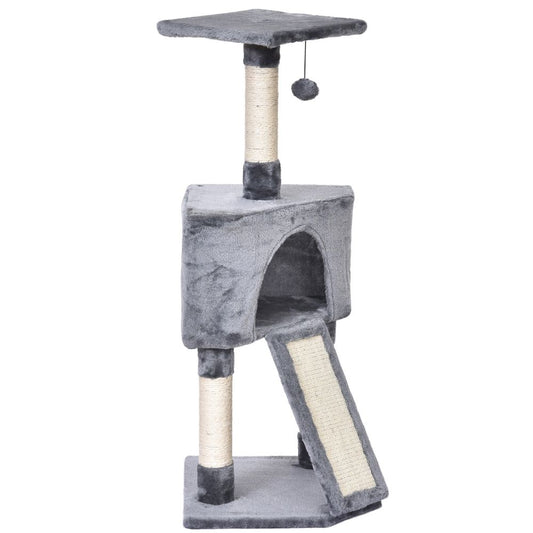 3 Level Cat Tree, Sisal Scratching Post, with Ladder, Cat Furniture -Grey